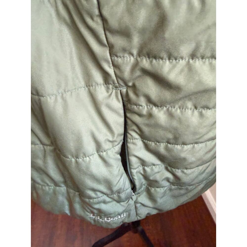LL Bean Olive Green Collarless Short Sleeve Puffer Button Front Jacket XL Reg - Picture 2 of 11